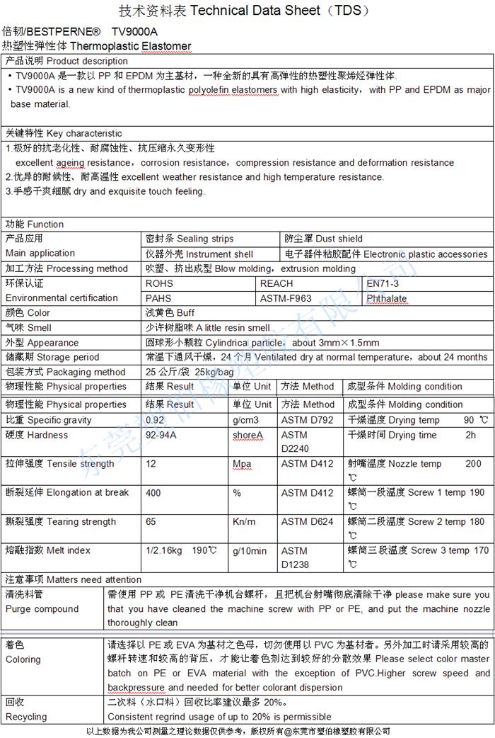 tpv密封条成型参数表